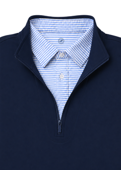 Quarter Zip w/ Built in Polo Collar | Light Blue Striped