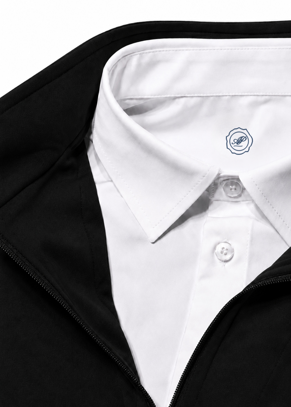 Ashford & Pratt quarter-zip, black, collar detail
