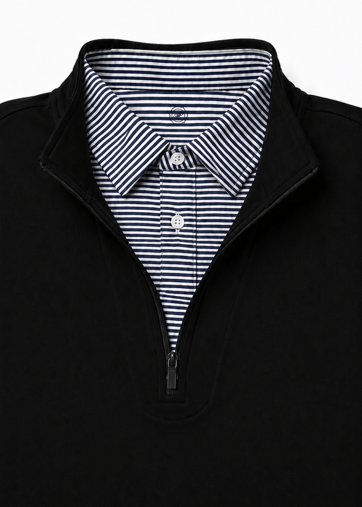 Ashford & Pratt quarter-zip, black with navy striped collar